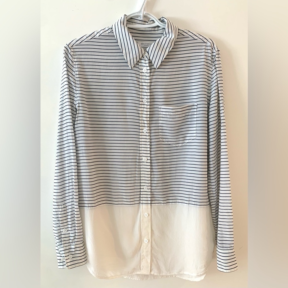 EQUIPMENT FEMME Striped Silk Button Down Shirt
